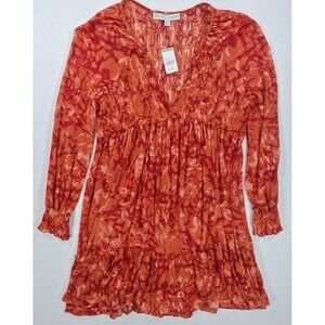 Beyond The Radar Womens M Red Floral Boho V-Neck Long Sleeve Flowy Mini Dress